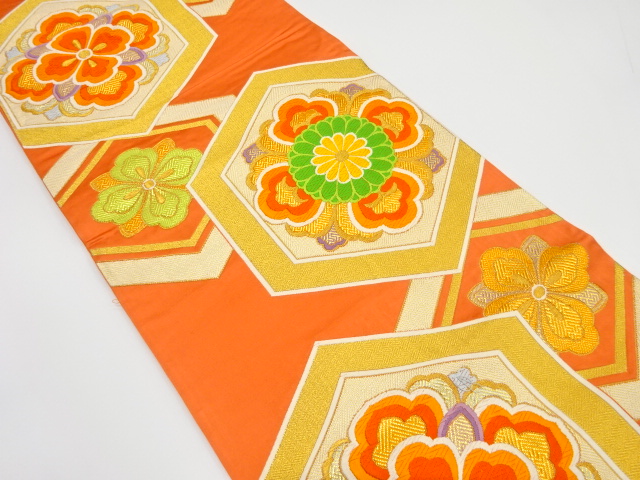JAPANESE KIMONO / ANTIQUE FUKURO OBI / SILK / WOVEN FLORAL CREST